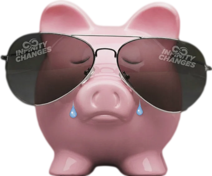 Cerdito de Infinity Changes triste con lentes